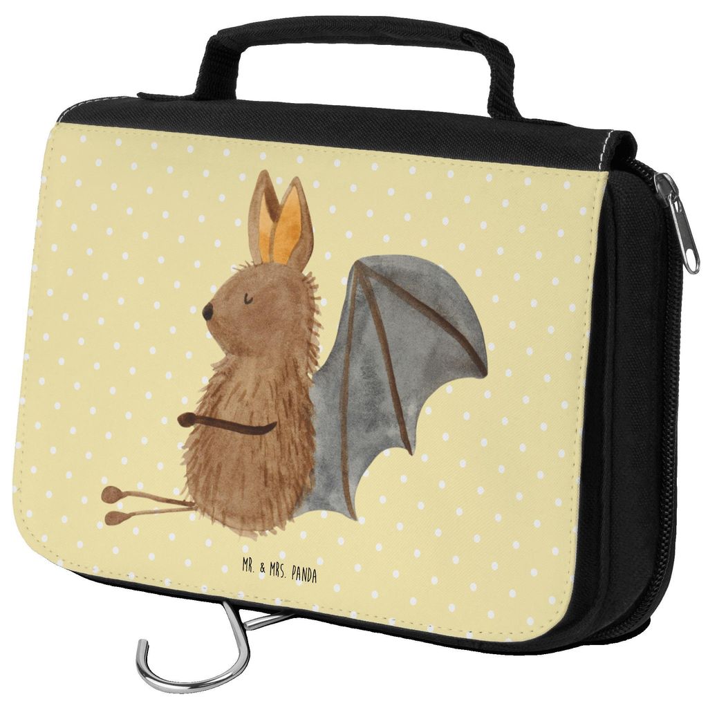 Mr. & Mrs. Panda Kosmetiktasche Fledermaus Sitzen - Gelb Pastell - Geschenk, Schminktasche, Motivation, kosmetiktäschchen, Fledermäuse, Lustige S...