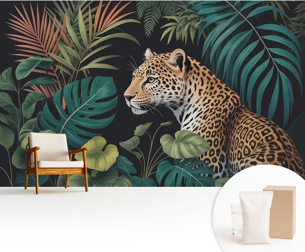 Fototapete - 416x254 cm - Tapete - Wandtapete - Wandbilder - Dekofolie - Tapete Folie - Wand - Dekoration - Wohnzimmer - Exotischer Leopard
