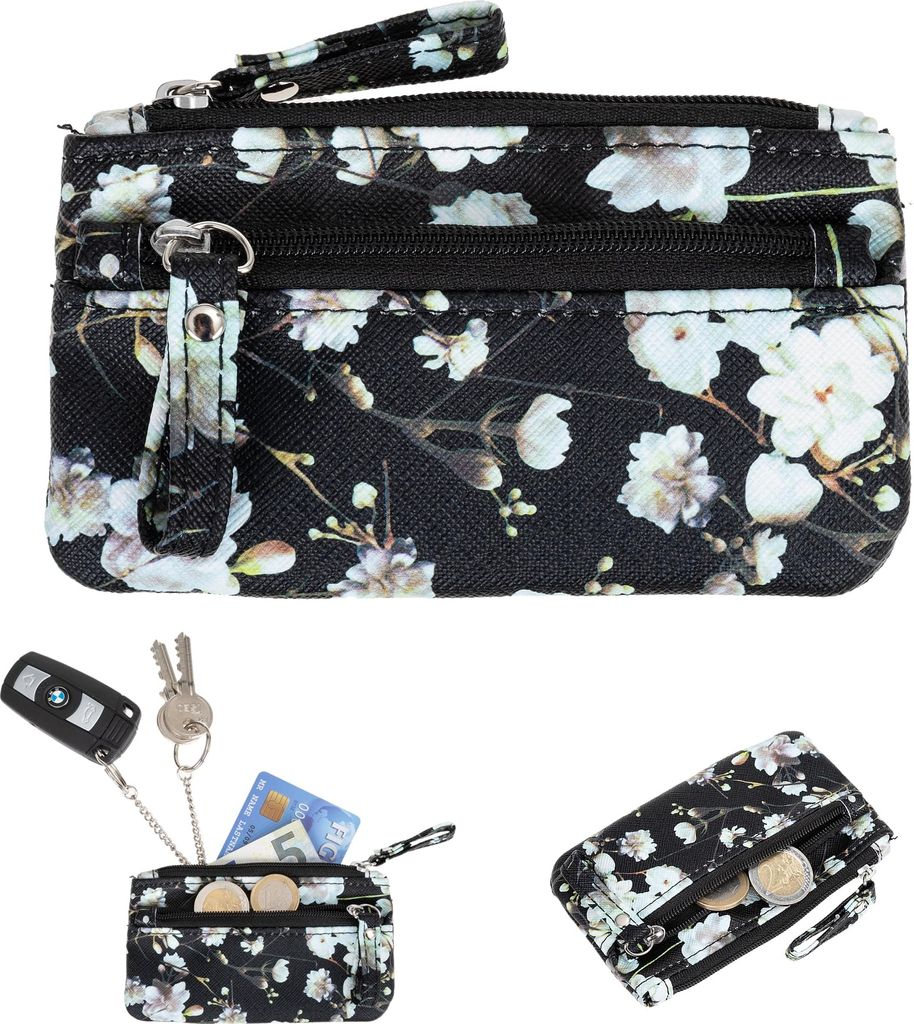 Schlüsselbörse Börse Alessandro Fleur Rose Keys Blumen Schlüsselmäppchen Mini Geldbörse Schlüsseletui Etui Mäppchen 2800 Schwarz