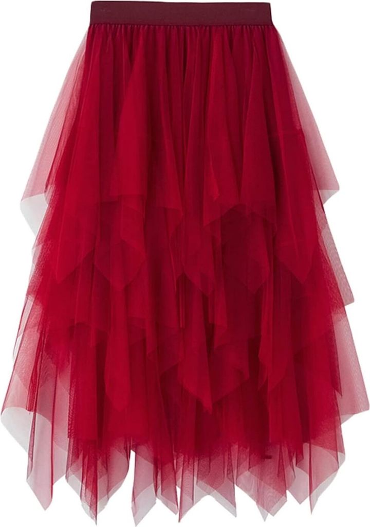 ASKSA Damen Midi Tuellrock Lang Tuell Petticoat Unterrock High Waist A-Linie Knielang Faschingskostueme Rock fuer Halloween Fasching Karneval Party...
