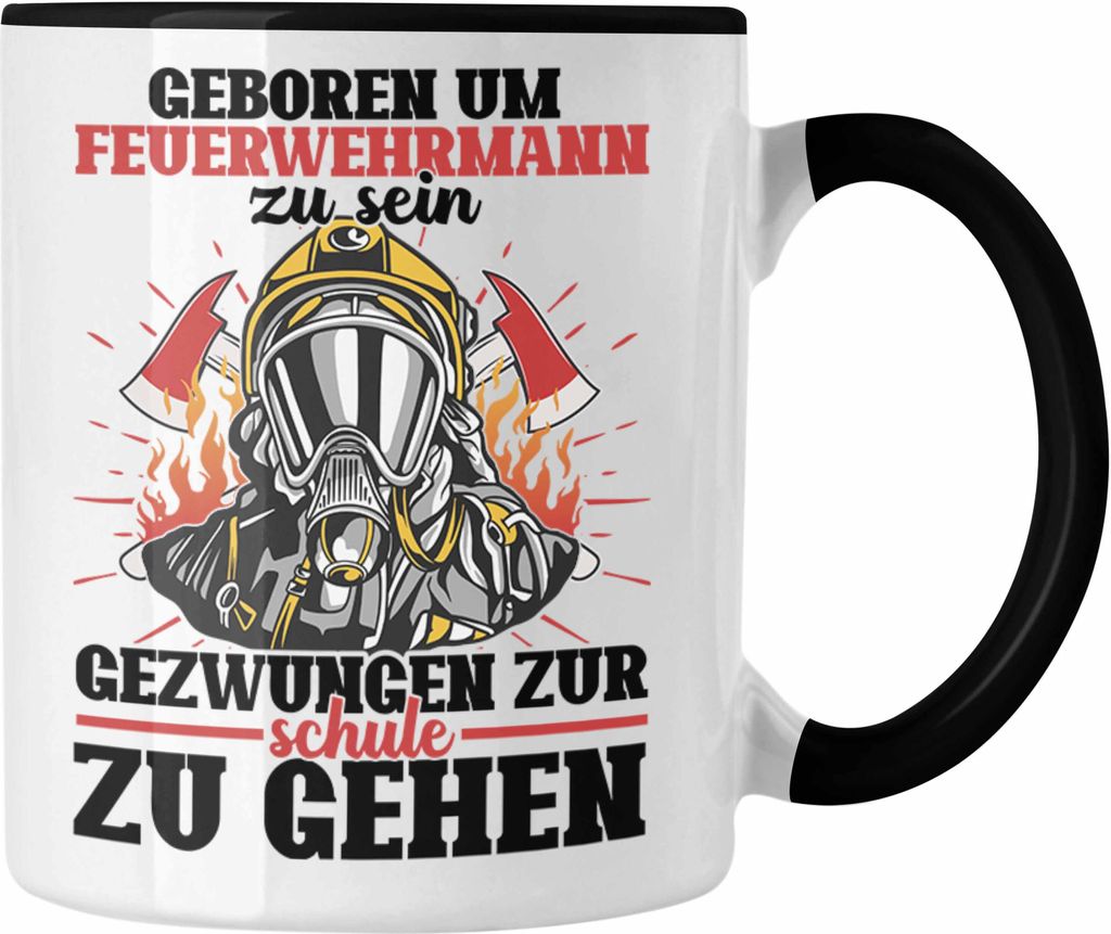 Trendation - Feuerwehr Tasse Sohn Jungs Geschenke Zubehör Lustig Kinder Geburtstag Gezwungen Zur Schule (Schwarz)