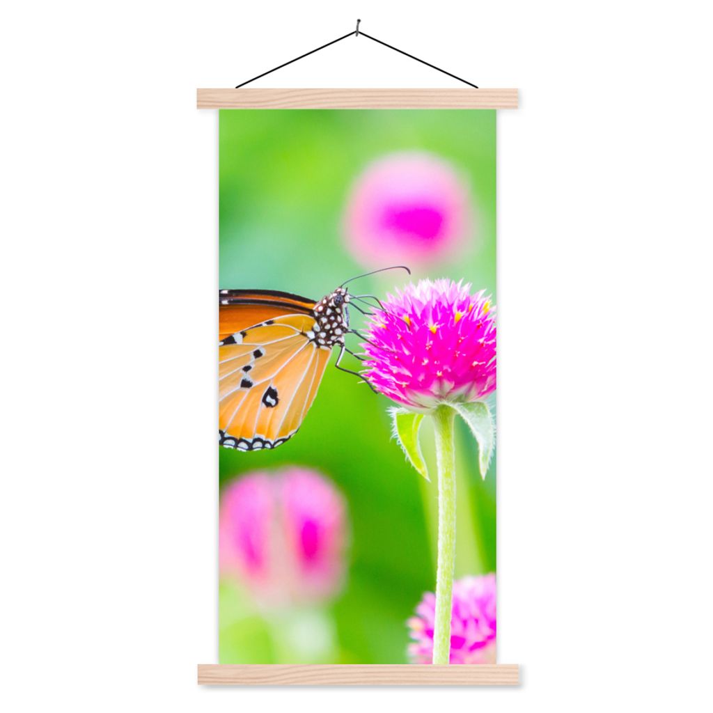 MuchoWow Textilposter Landleben - Schmetterling - Distel - Blume 40x80 cm mit holzfarbenen Rahmen - Wohnzimmer