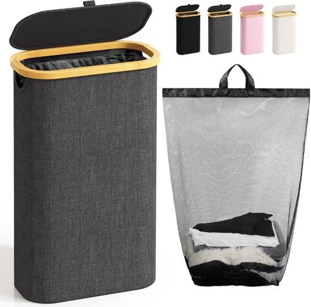Corbeille à linge 75L design gris foncé avec sac intérieur lavable