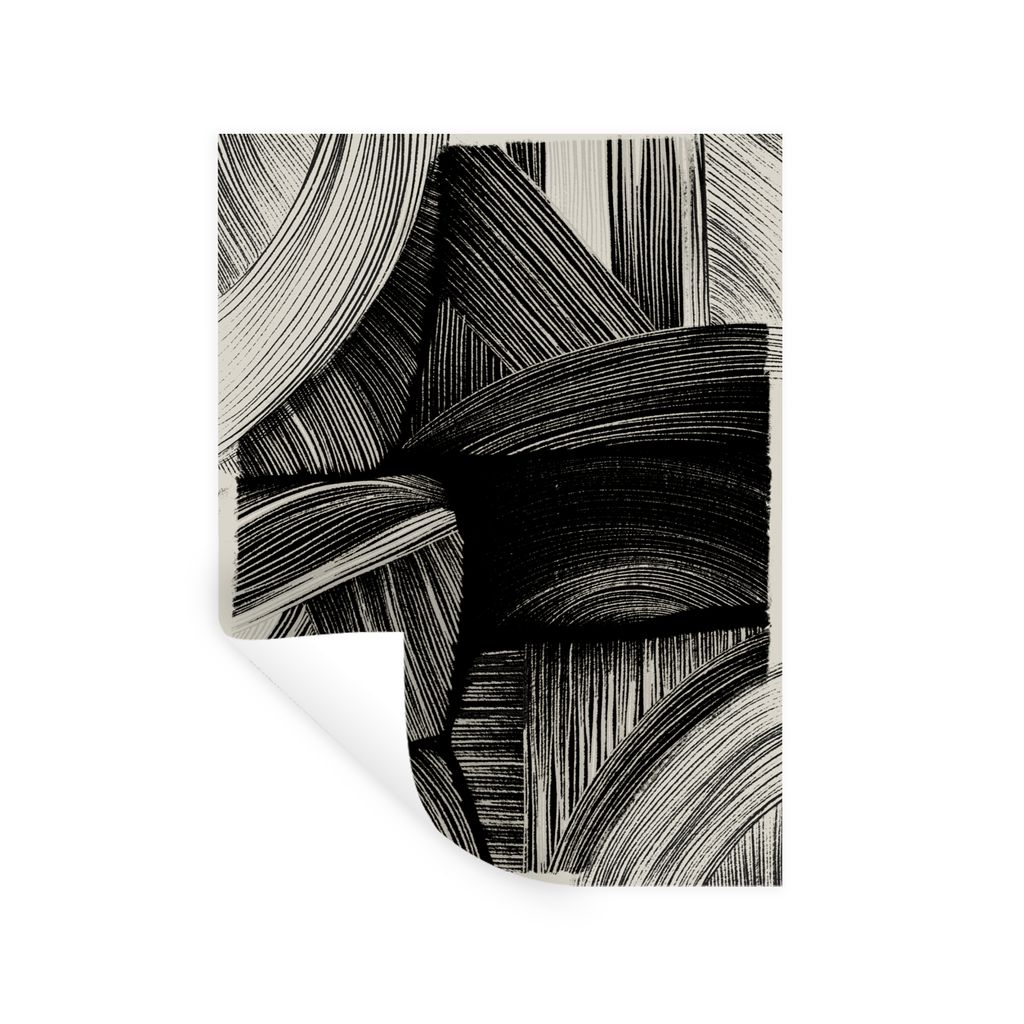 MuchoWow Wandtattoo Wandsticker Wandaufkleber Abstrakt - Schwarz - Weiß - Linien 120x160 cm Selbstklebend und Repositionierbar - Wierderverwendb...