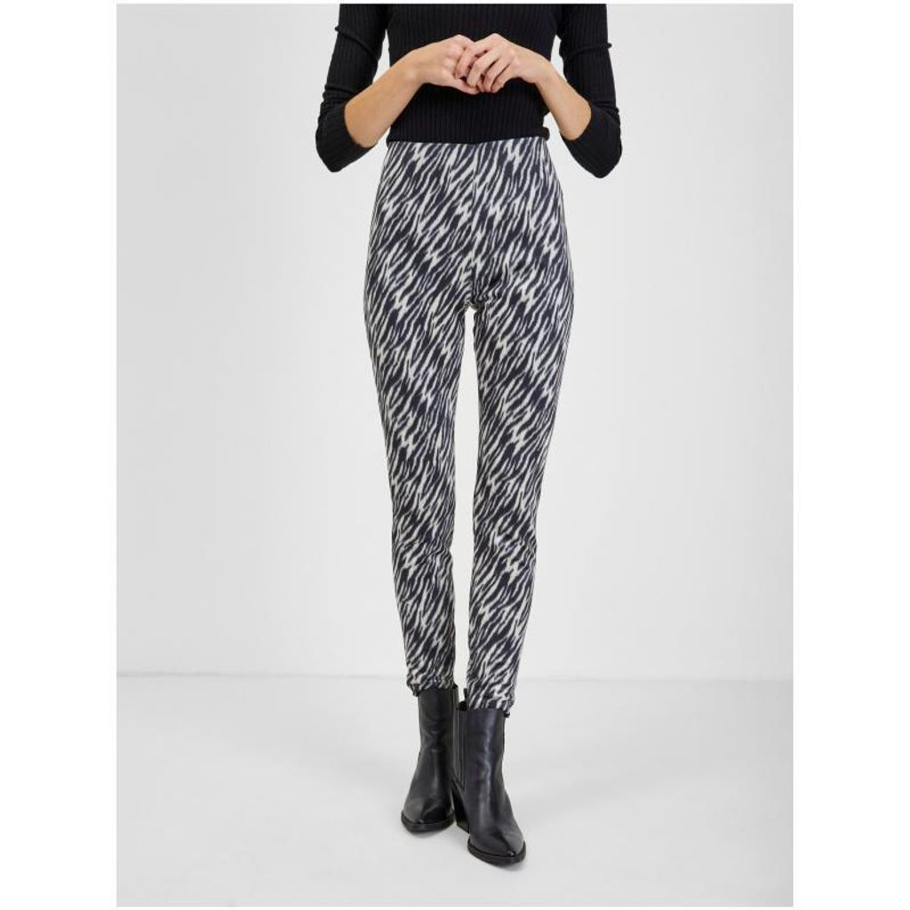 Orsay Weiß-schwarze gemusterte Damenhose mit Wildlederbesatz 350190-660000__36