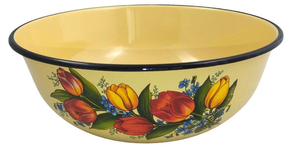 Tulpe GELBE Schüssel Emaille Rund 5 Liter ca Ø 30 mit Motiv emailliert Retro Nostalgie Geschirr