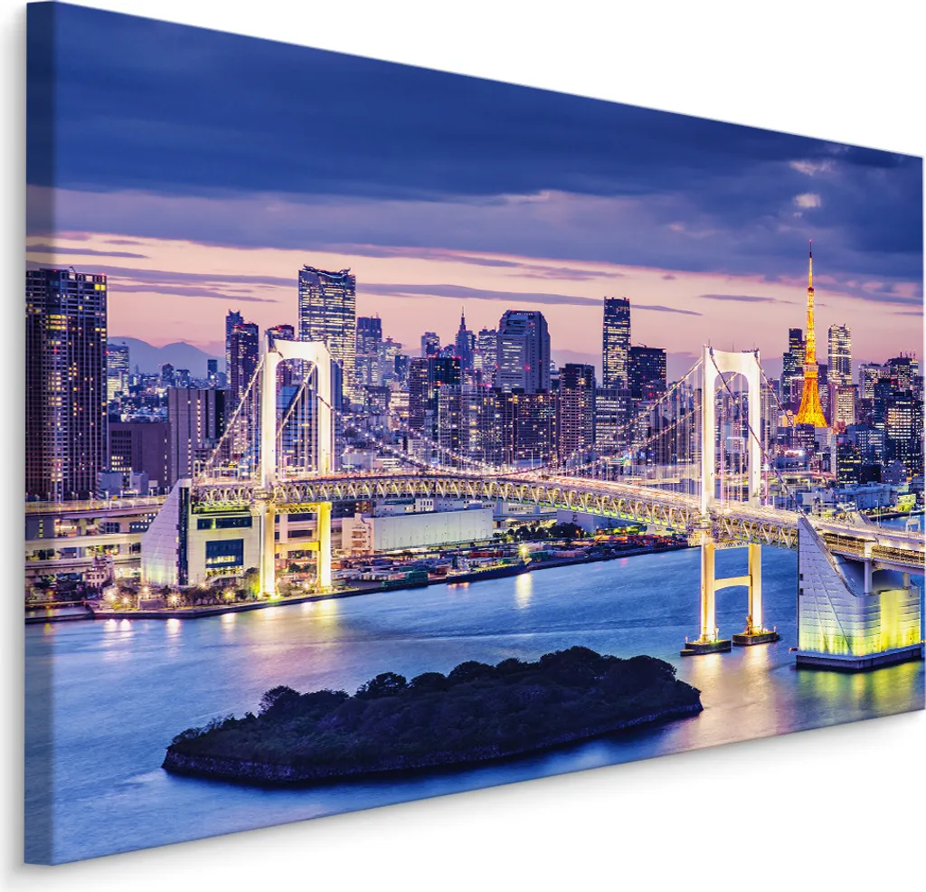 Stampa Tela 70x50 Tokyo Rainbow Bridge - Quadro Design Moderno XXL