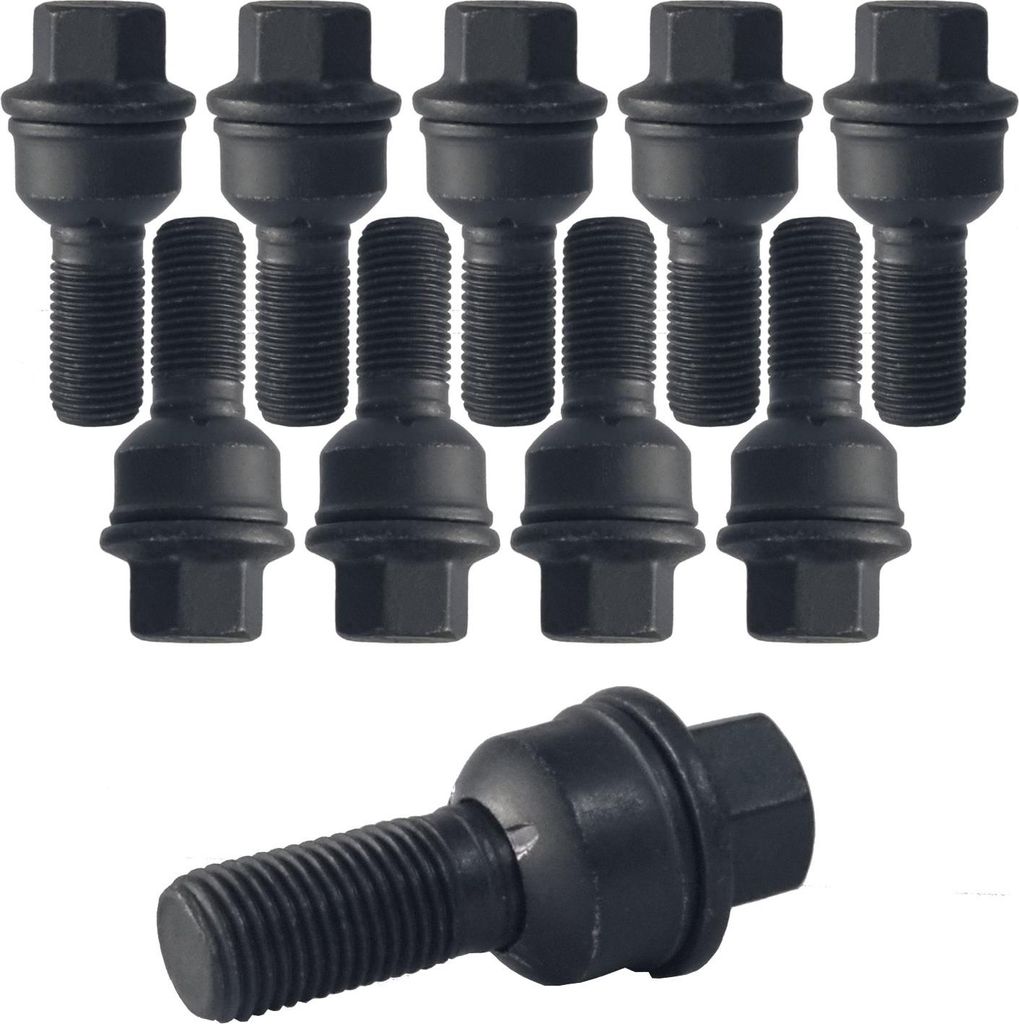 10x Radschraube M14x1,5 Kugelbund 2-teilig R14 schwarz 30 mm | Schlüsselweite 17 mm kompatibel mit VW ID. Buzz EB Touareg 3 4motion CR