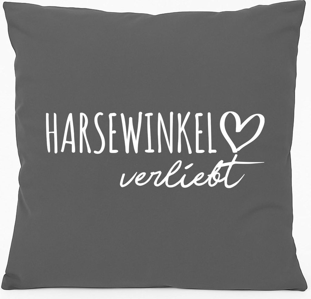 Huuraa Kissen Harsewinkel verliebt 40x40cm mit Füllung Steel Grey Baumwolle Dekokissen Geschenkidee