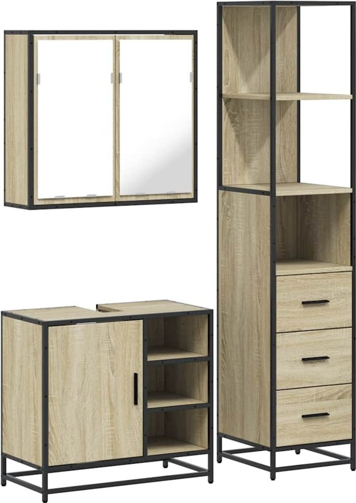 3-tlg. Badmöbel-Set Sonoma-Eiche Holzwerkstoff