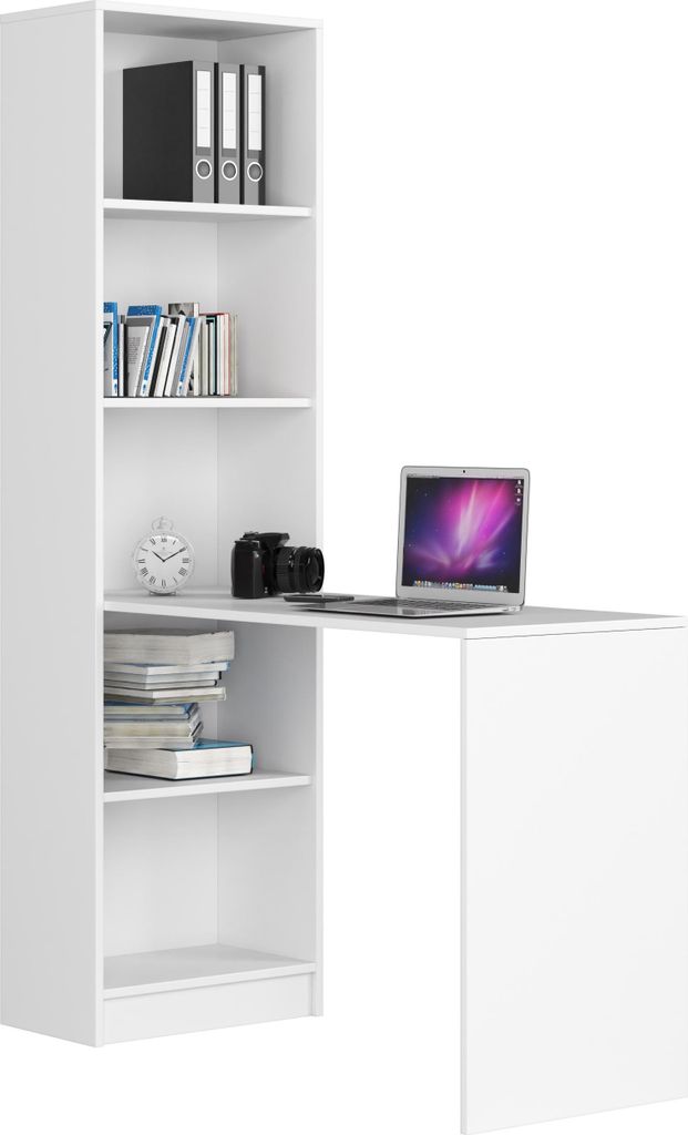 Schreibtisch – Bürotisch – Büroschreibtisch – SMART – 125 cm – Weiß Matt – Funktionaler Computertisch mit integriertem Regal