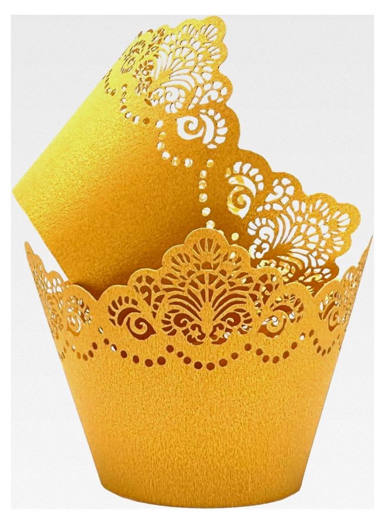 50 Stück Cupcake-Förmchen mit Aushöhlung, Kronen-Backpapier-Spitze, lasergeschnitten, Muffin-Dekoration für Hochzeit, Party, Geburtstag (Gold)