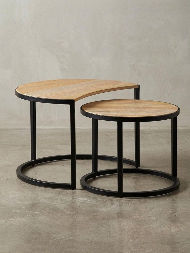 Couchtisch-Set: Industrial-Stil, Holz und Metall, handgefertigt, Anti-Rutsch-Noppen, 15 kg/10 kg Belastung. Beige, 60x41x41 cm | Kadima Design