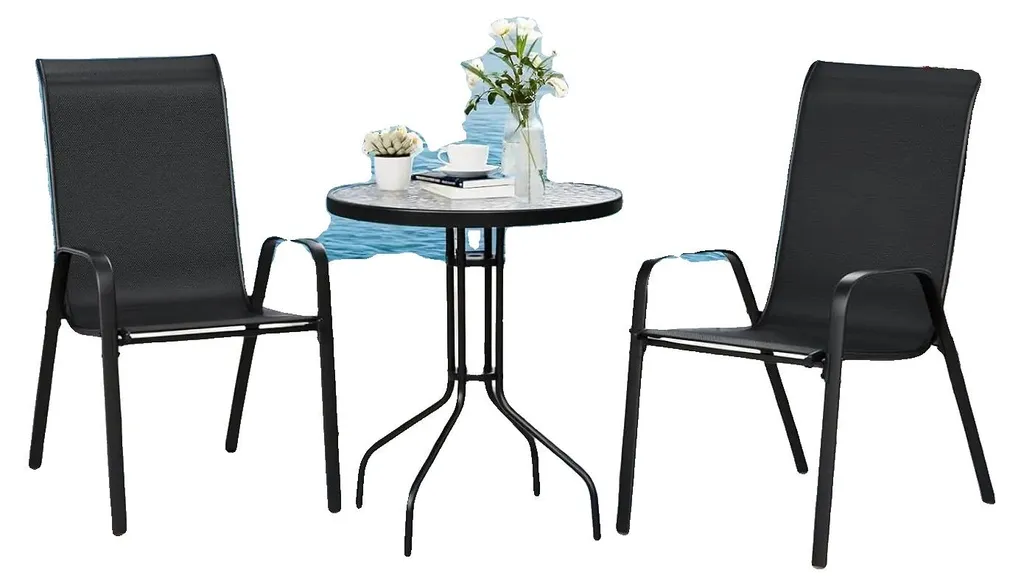 Set de balcon 2 personnes structure métal noir design moderne et chic