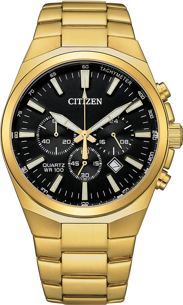 Montre Citizen Homme Quartz Chrono Lisible Robuste et Anti Rayures Or