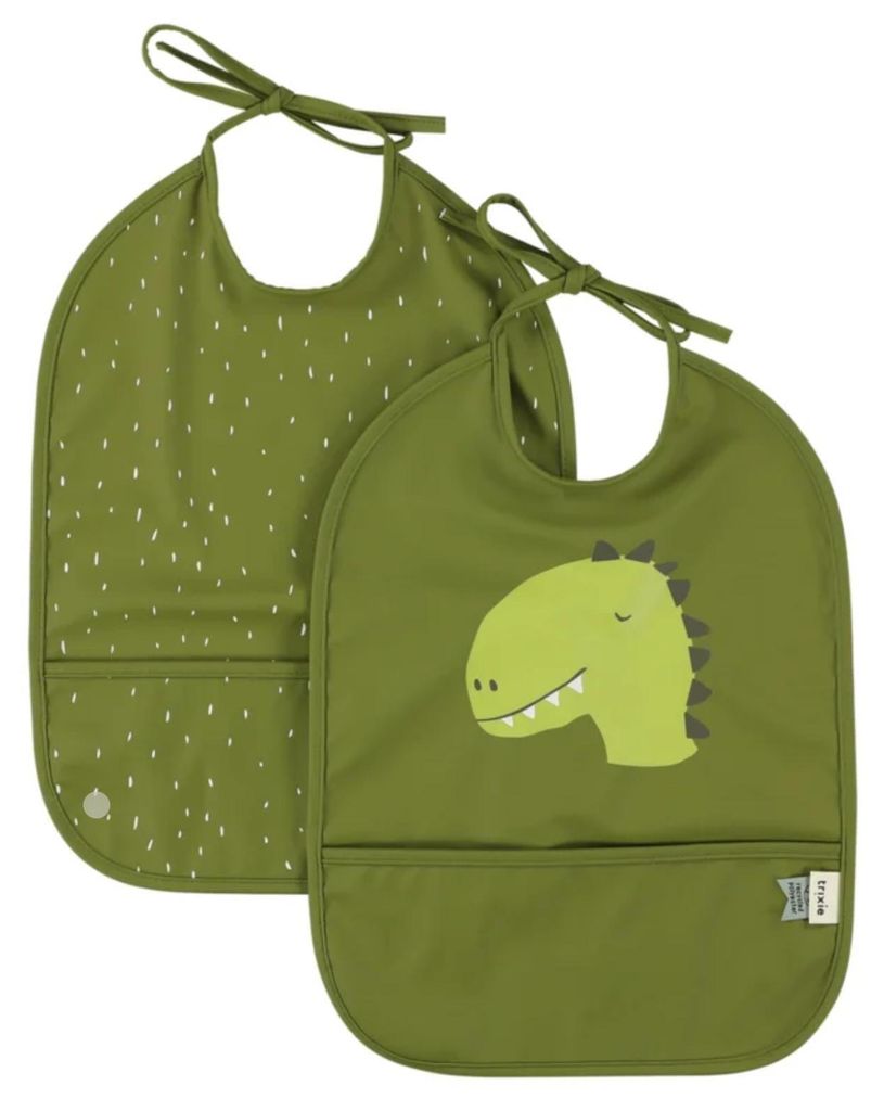 Trixie Lätzchen abwaschbar 2er-Pack - Mr. Dino - wasserdicht - grün - verstellbar