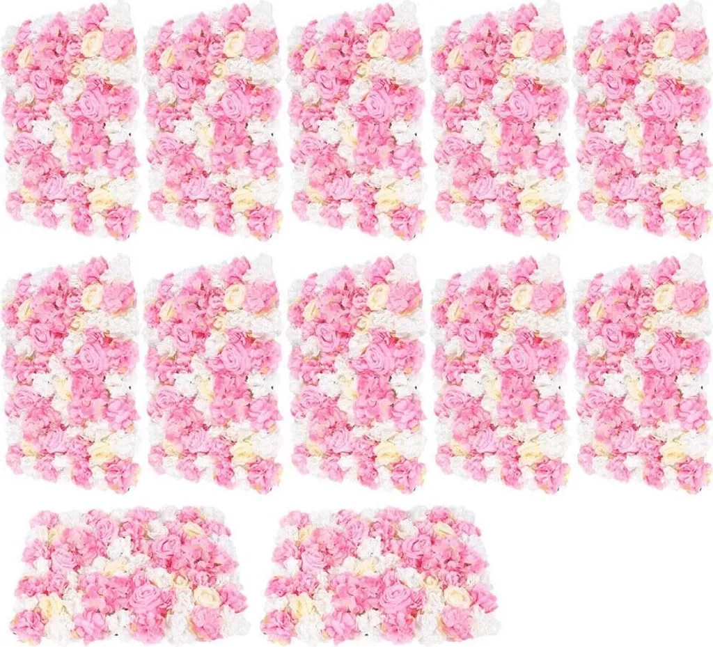 12 Panneaux de Mur de Fleurs Artificielles en Soie Rose 60x40 cm DIY