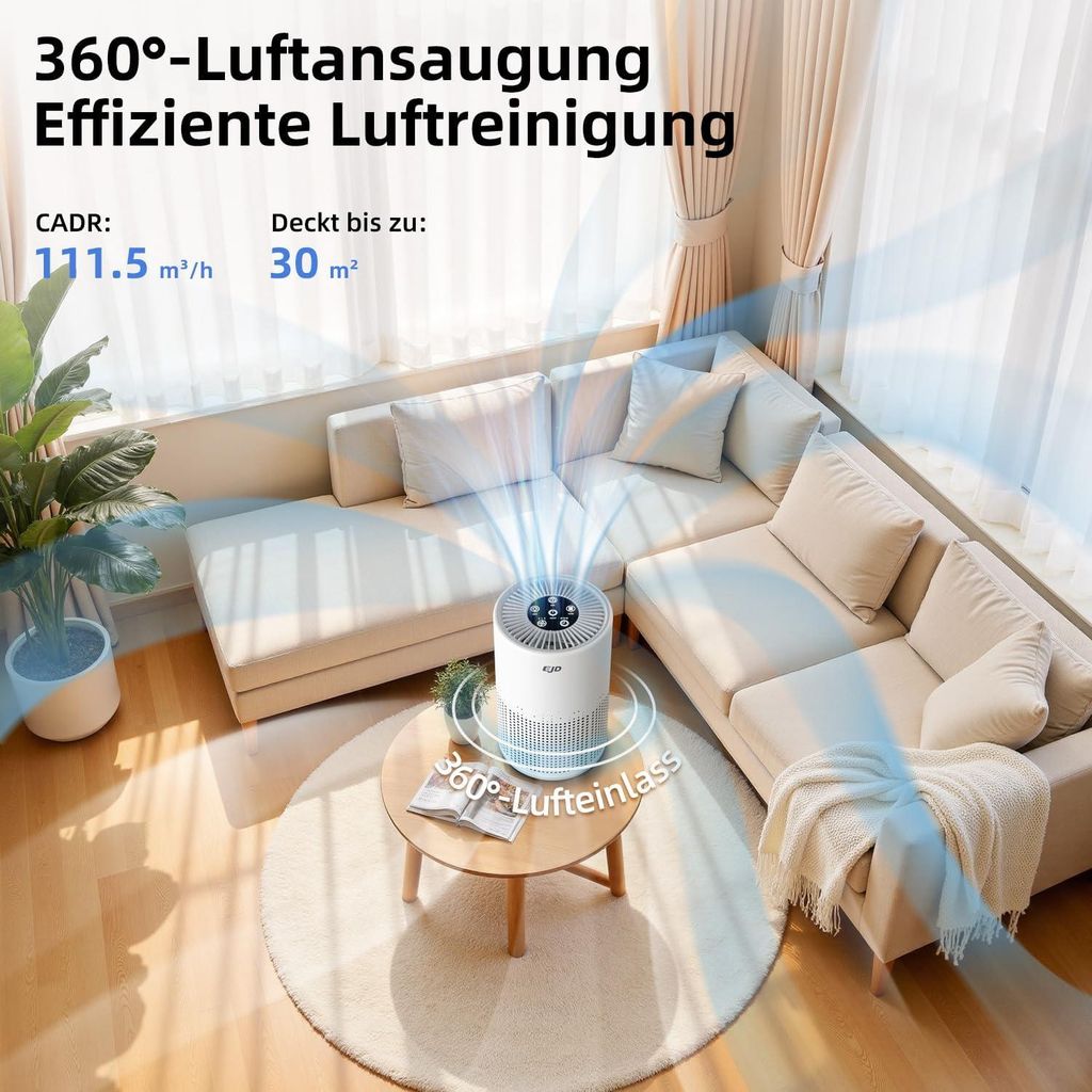 Luftreiniger für Schlafzimmer und Zuhause, leiser H13 HEPA-Luftreiniger mit 3-stufigem Filter, 3 Geschwindigkeitsstufen, 12 dB Schlafmodus zur Bek...