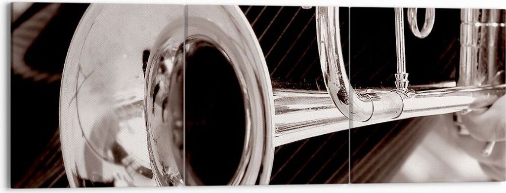 Bild auf Leinwand - Leinwandbild - Musik Trompete Instrument Orchester - 150x50cm - Wand Bild - Wanddeko - Leinwanddruck - Bilder - Kunstdruck - Le...