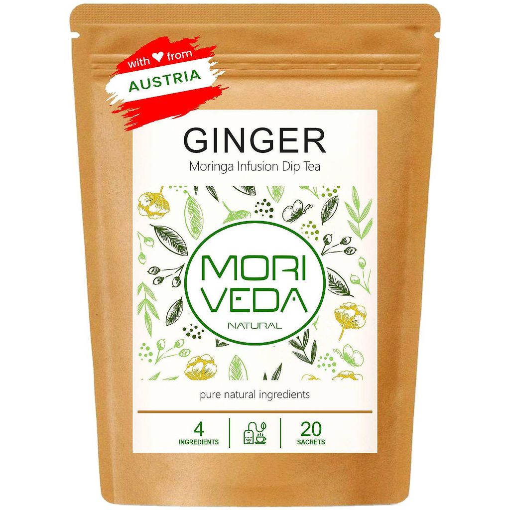 MoriVeda - Moringa Tee 100 % natürlich & vegan 20 Beutel Moringa Ingwer