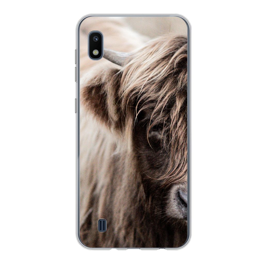 MuchoWow Handyhülle Schutzhülle Hülle für Samsung Galaxy A10 Schottischer Highlander - Kuh - Vlies Silikon Softcase Handy Hülle - Schutzhülle