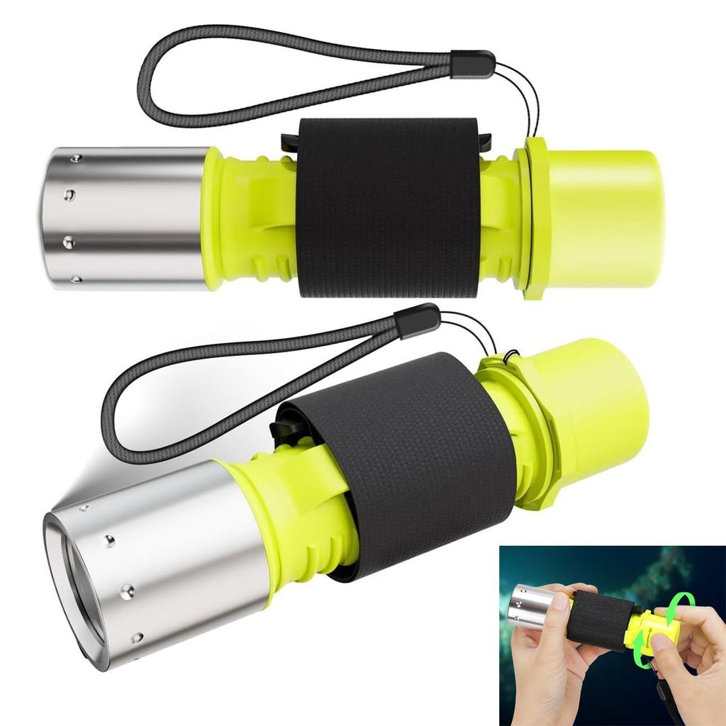 2er-Pack Tauchertaschenlampe, 1000 Lumen T6 LED-Tauchlampe, wasserdichte, für Tauchen, Nachtschnorcheln und Notfälle (Batterie nicht enthalten)