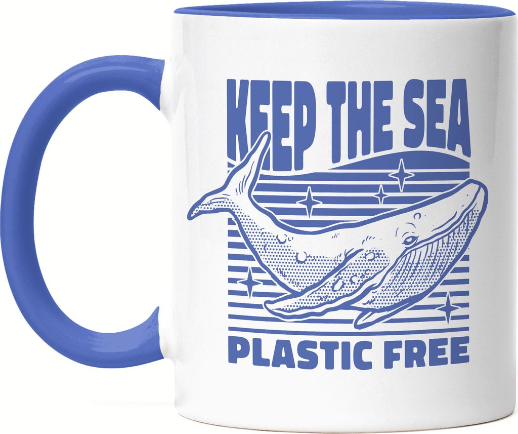 Keep The Sea Plastic Free Tasse Blau Strohhalm Plastik Wal Pottwal Blauwal Tierschutz Umwelt Meere