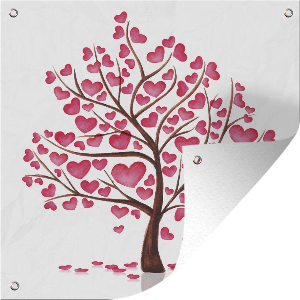 MuchoWow 100x100 cm Outdoor-Poster Gartendeko Sichtschutz Garten Poster für den Garten Eine Illustration eines Baumes mit Herzen