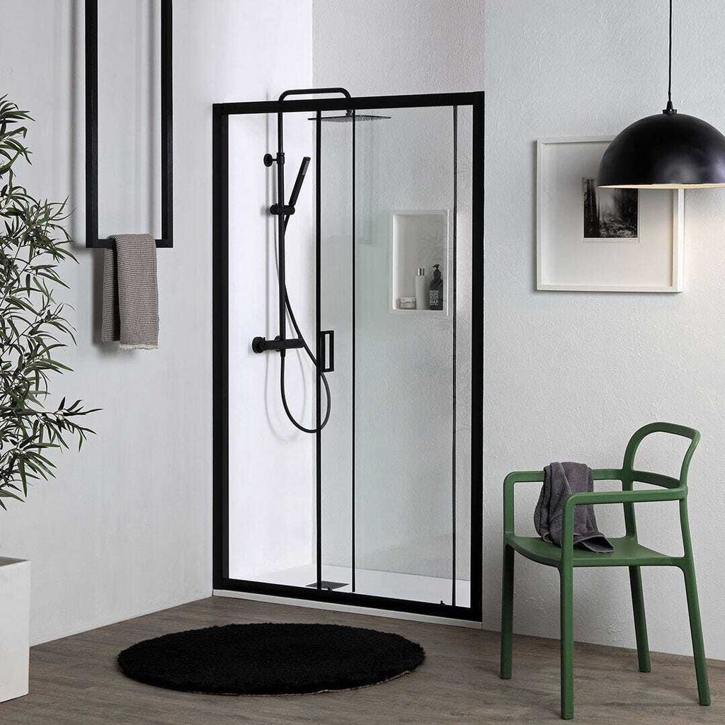 Matte schwarze Duschabtrennung 140 cm Nische mit Schiebetür | City