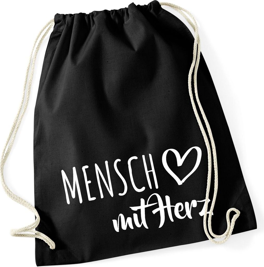 Huuraa Turnbeutel Mensch mit Herz 12 Liter Black Baumwolle Rucksack Geschenkidee