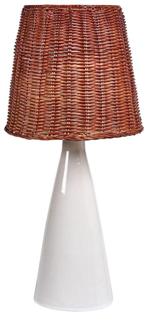 BELIANI Tischlampe mit weißem Keramikfuß und Rattan-Lampenschirm, Nachttischlampe für Flur und Wohnbereich