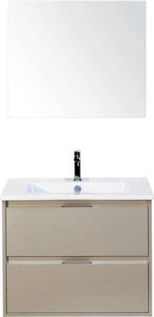 Badmöbel-Set Sanox Porto BxHxT 71 x 170 x 51 cm Frontfarbe kieselgrau mit Waschtisch Keramik weiß und Keramik-Waschtisch