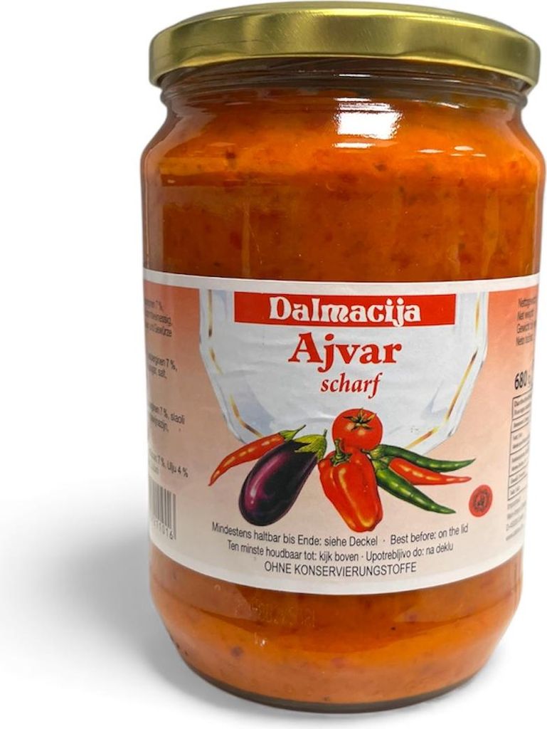Dalmacija Ajvar scharf 680g Glas Paprikapaste Paprikazubereitung Creme