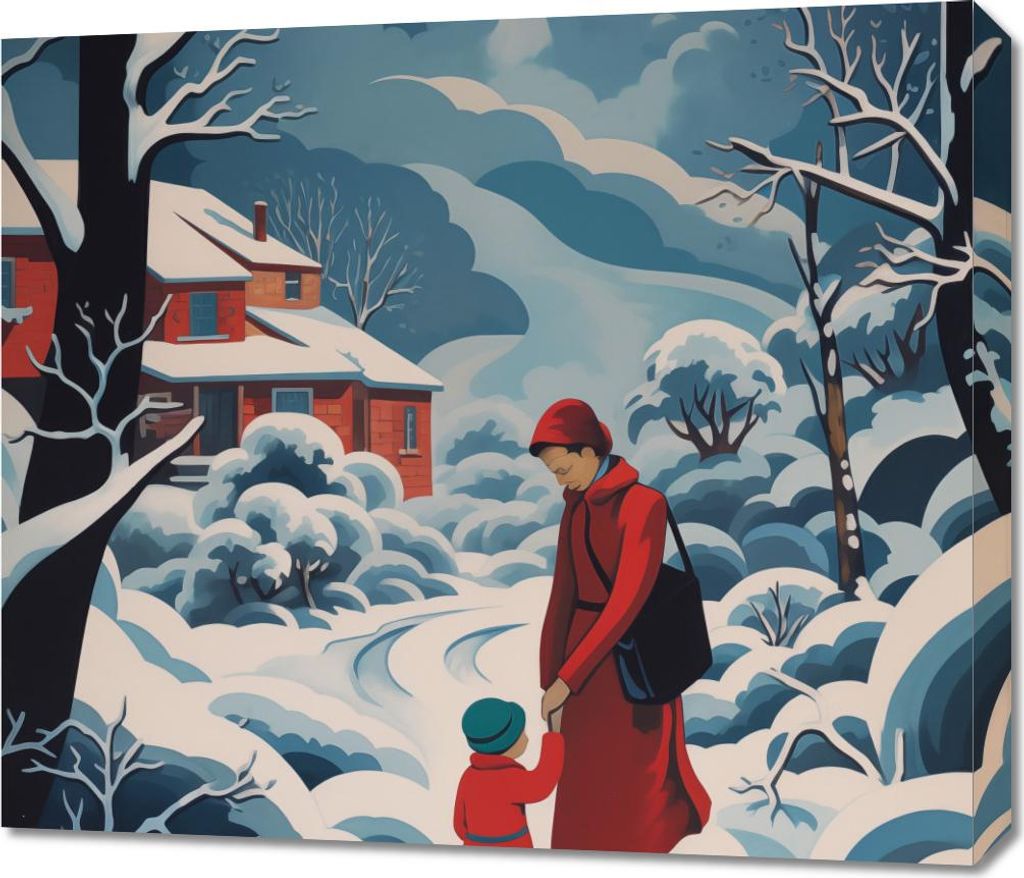 Bild 70x60cm Mutter und Kind im Schneeland