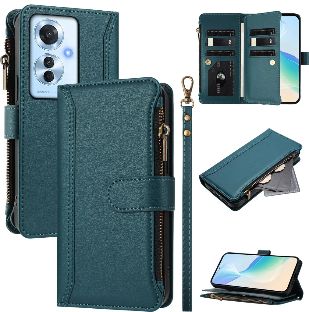 Custodia per Oppo Reno 13 F e 13 FS, portafoglio con coperchio e cordino Marrone Scuro - Italiano