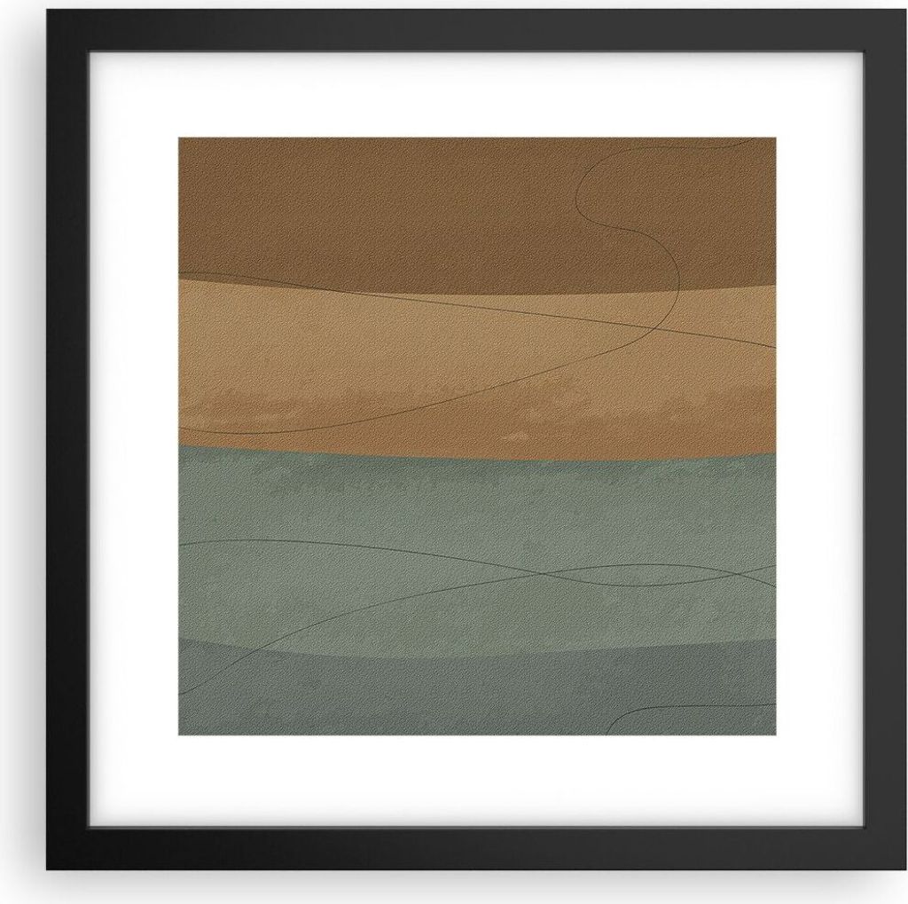 Gerahmtes Poster - Schwarzer Rahmen - Abstraktion Gold Grün - 30x30 cm - Wand Bild - Wanddeko - Wandbilder - Kunstposter - Wandposter - Bilderrahm...