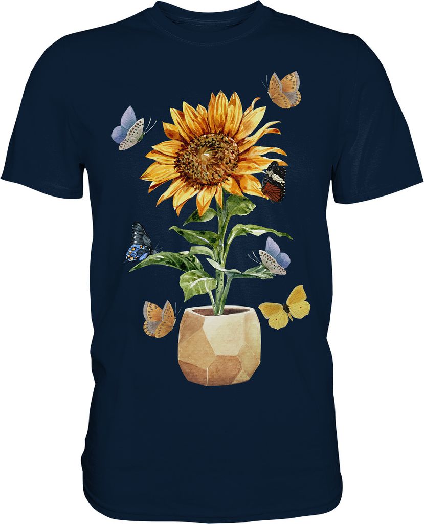 Frauen Sonnenblume Schmetterlinge T-Shirt – Navy / M Produktbild 
