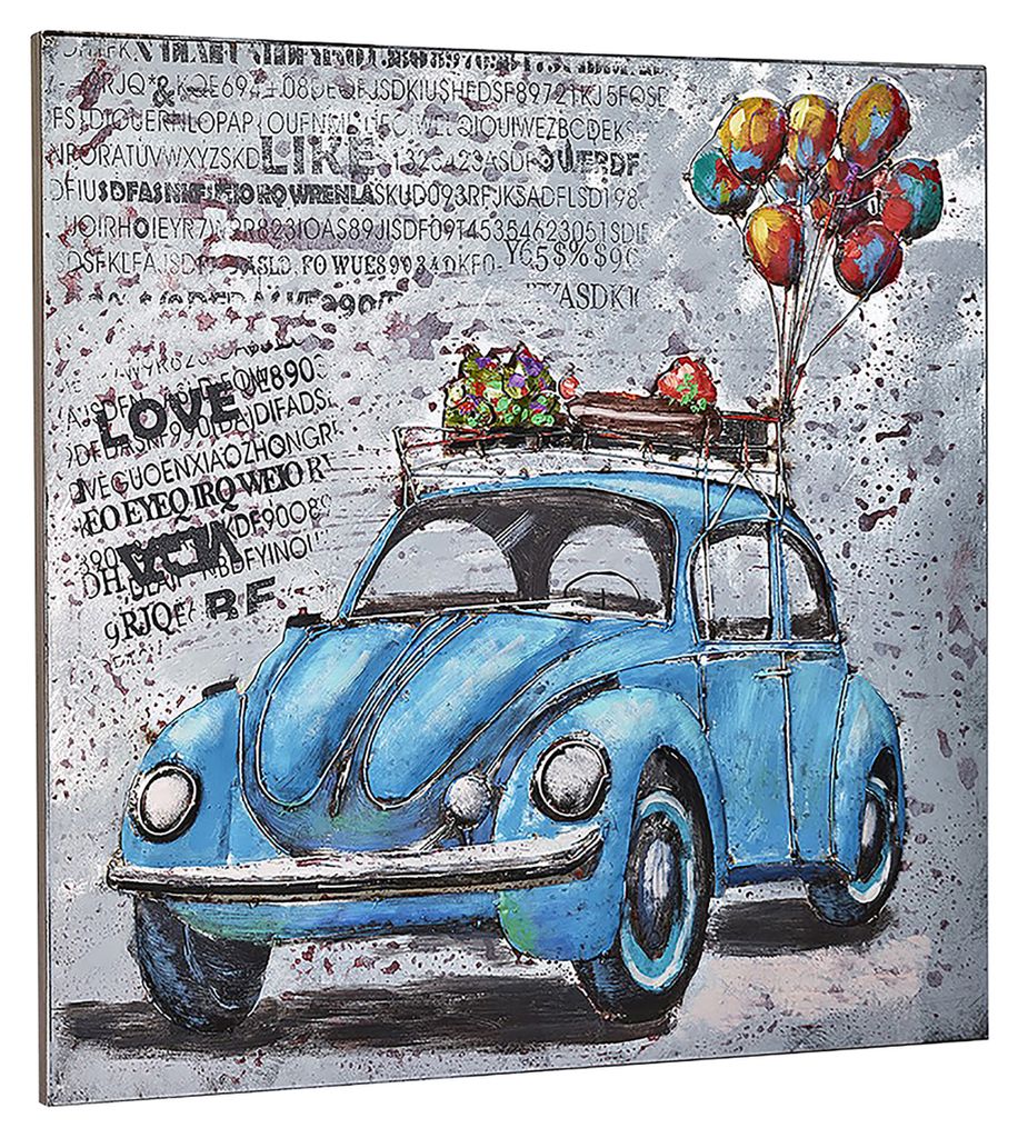 Kobolo Wandbild Wanddeko Metallbild 3D-Bild - BEETLE - XXL - 80x80cm - Käfer Auto Motiv - Car Luftballon Love Büro Eingangsbereich Vintage Retro ...