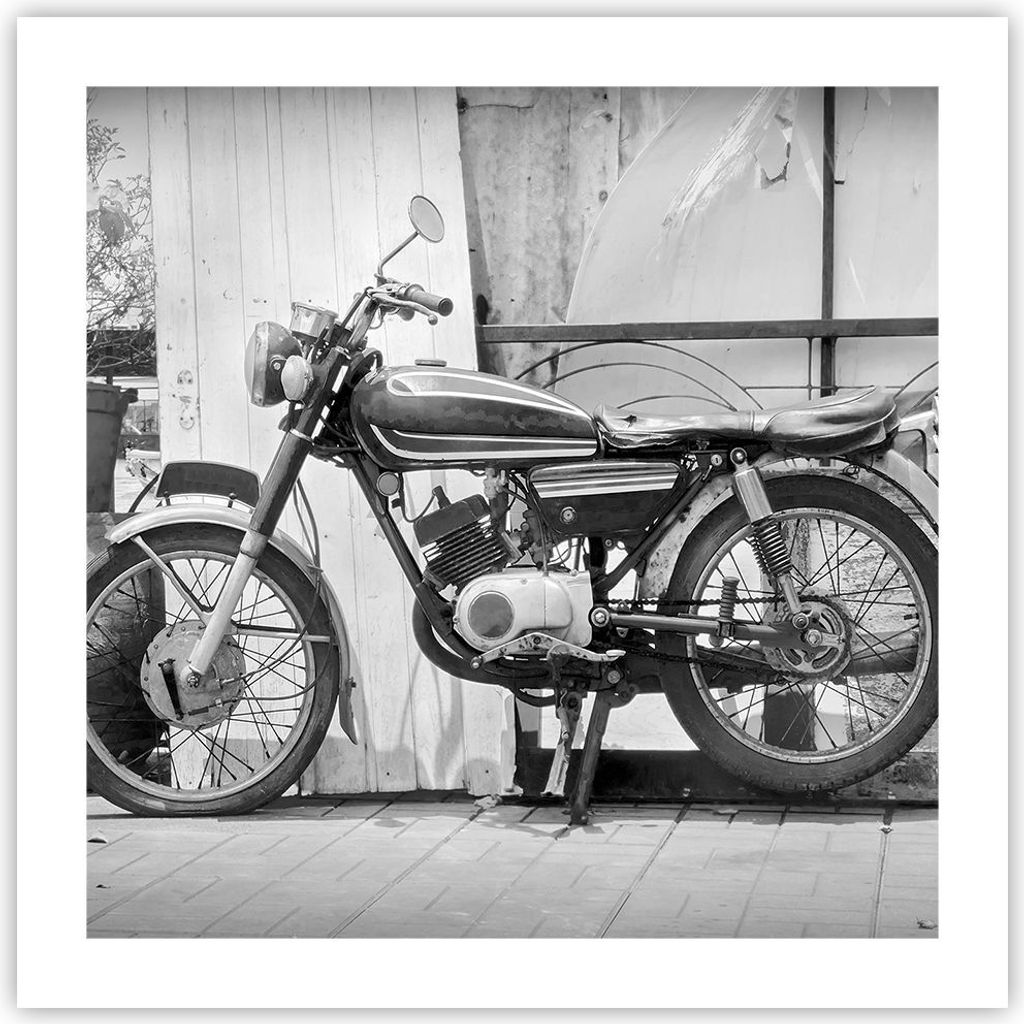 Poster - Poster ohne Rahmen - Alt Motorrad Schwarz und Weiß - 50x50 cm - Wand Bild - Wanddeko - Wandbilder - Kunstposter - Wandposter - Bilder - K...