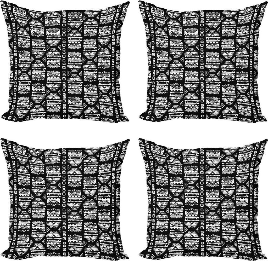 ABAKUHAUS aztekisch Kissenbezug Set (4 Stück), Doodled Zigzags Triangles, Moderner Doppelseitiger Digitaldruck, 40 cm x 40 cm, Charcoal Grau und W...