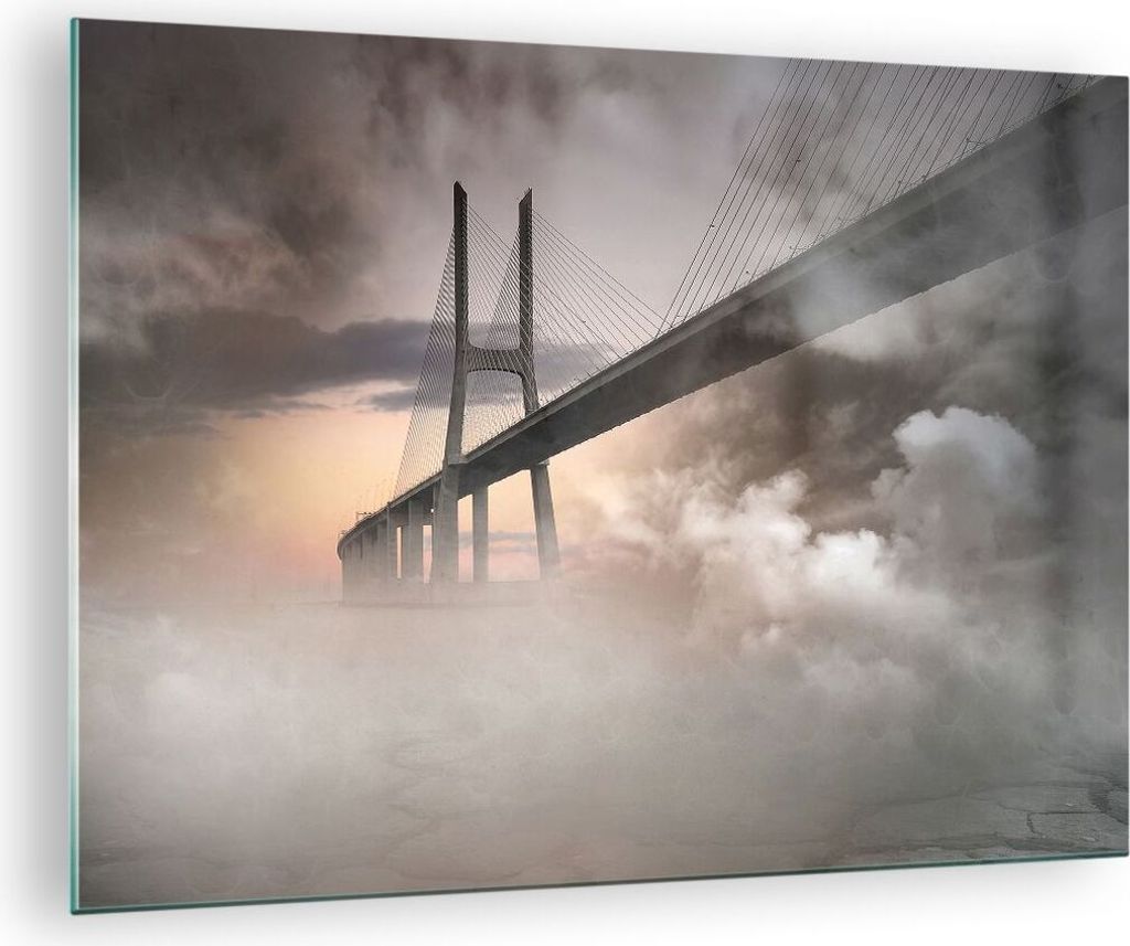 Bilder auf glas - Brücke Nebel Wasser - 70x50cm - Glasbilder - Wandbilder - Kunstdruck - zum Aufhängen bereit - Wanddekoration aus Glas - Glas Bi...