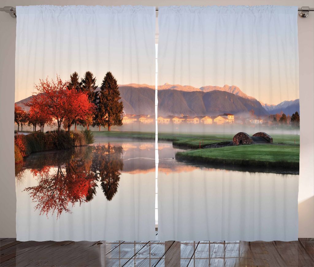 ABAKUHAUS Fallen Rustikaler Gardine, Idyllische Aussicht auf die Landschaft, Schlafzimmer Kräuselband Vorhang mit Schlaufen und Haken, 280 x 225 c...