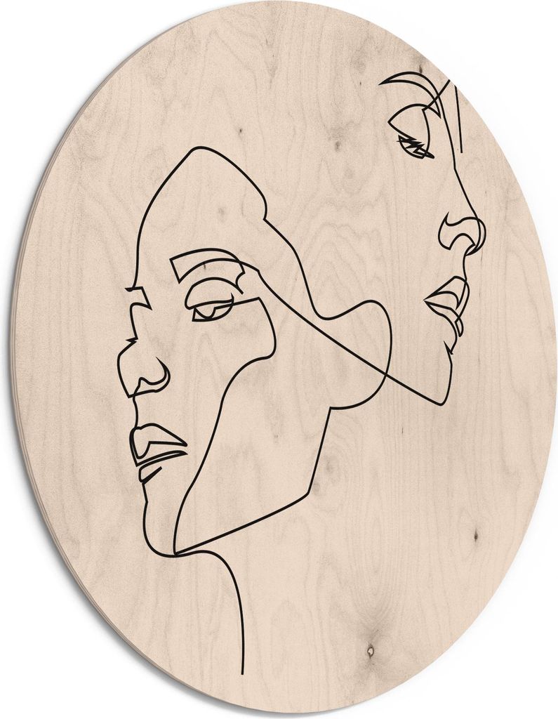 DEQORI Holzbild Ø 50 cm 'Verbundene Gesichter' Bild auf Holz Wandbild Kunstdruck