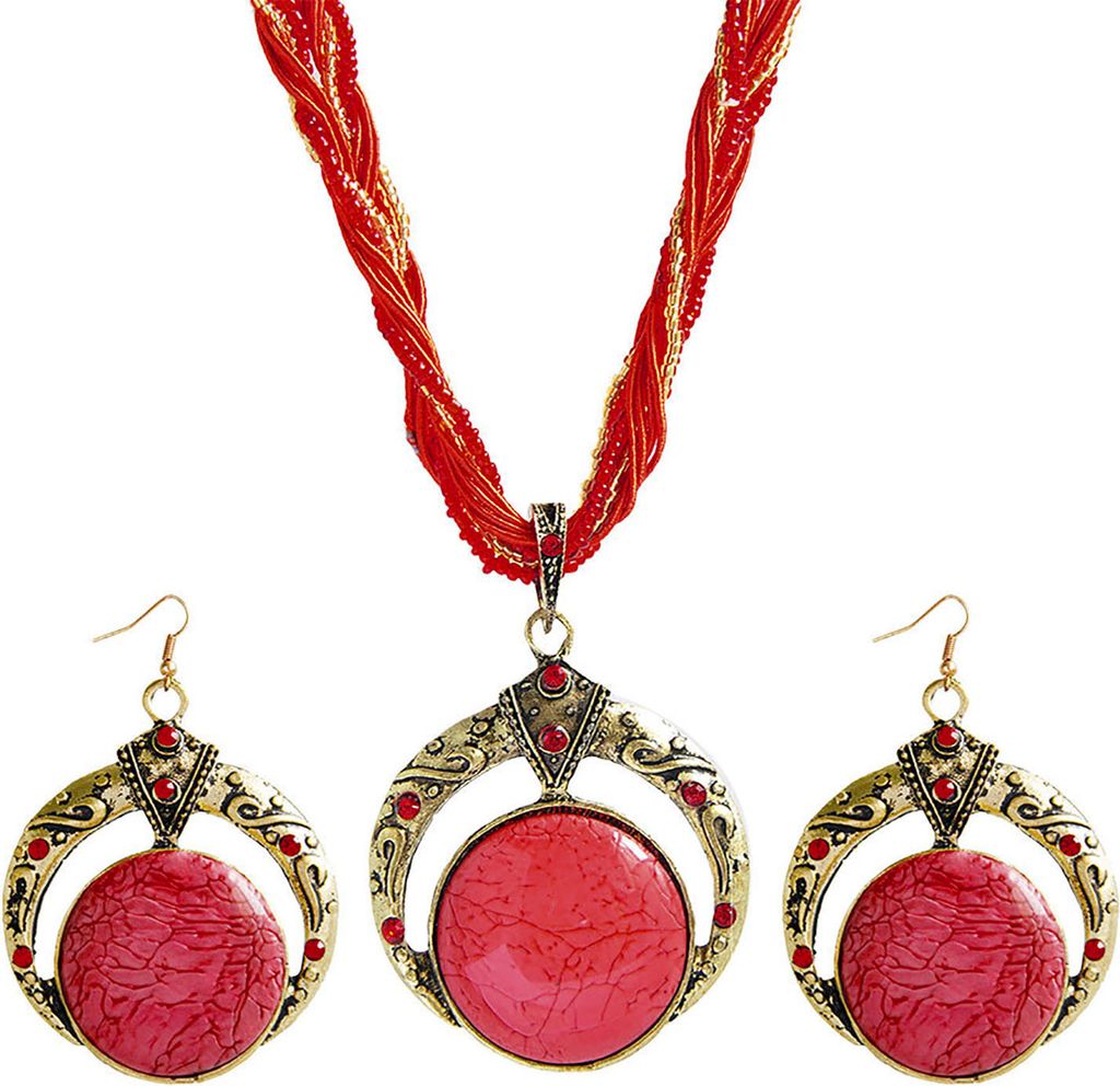 2 Teile/satz Böhmischen Einzigartige Geschnitzte Runde Ohrringe Halskette Set Multilayer Perlen Kette Anhänger Halskette Haken Ohrringe Schmuck Z...