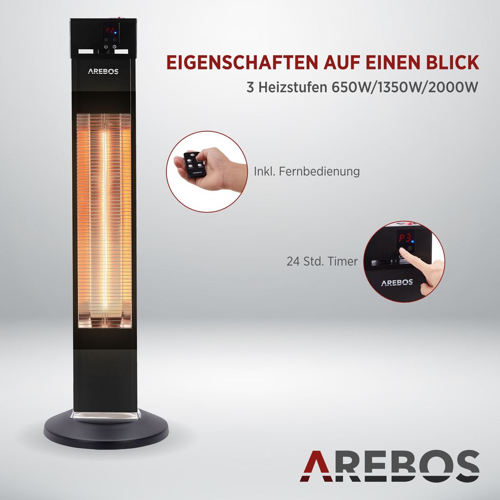 Promiennik podczerwieni AREBOS 2000 W, z pilotem zdalnego Zdjęcie produktu 3