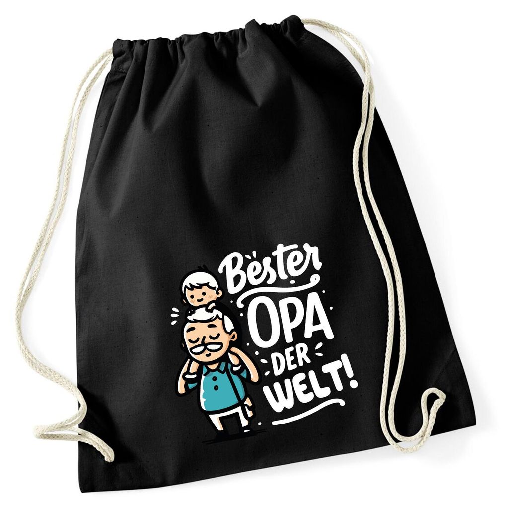 Huuraa Turnbeutel Bester Opa der Welt 12 Liter Black Baumwolle Rucksack Geschenkidee