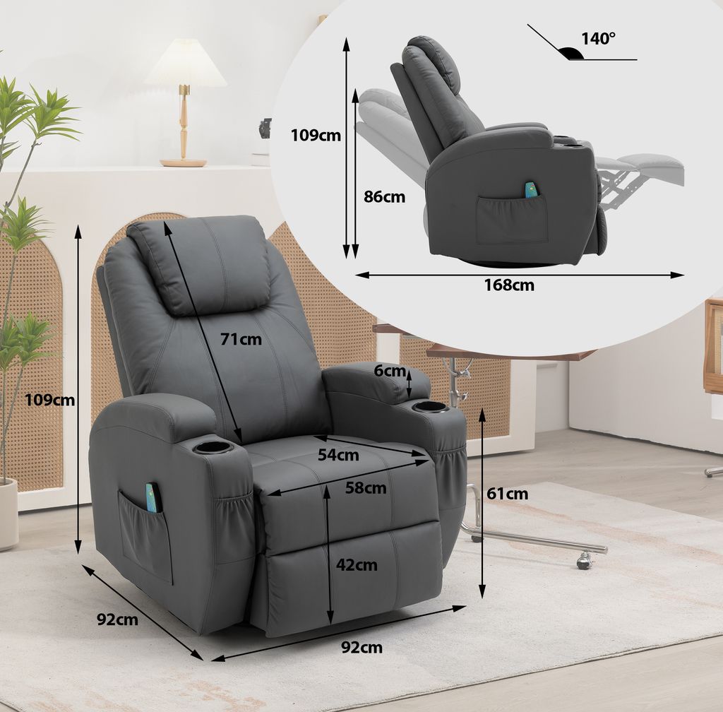 Massagesessel 360° drehbar Relaxsessel Wärmefunktion Produktbild 7