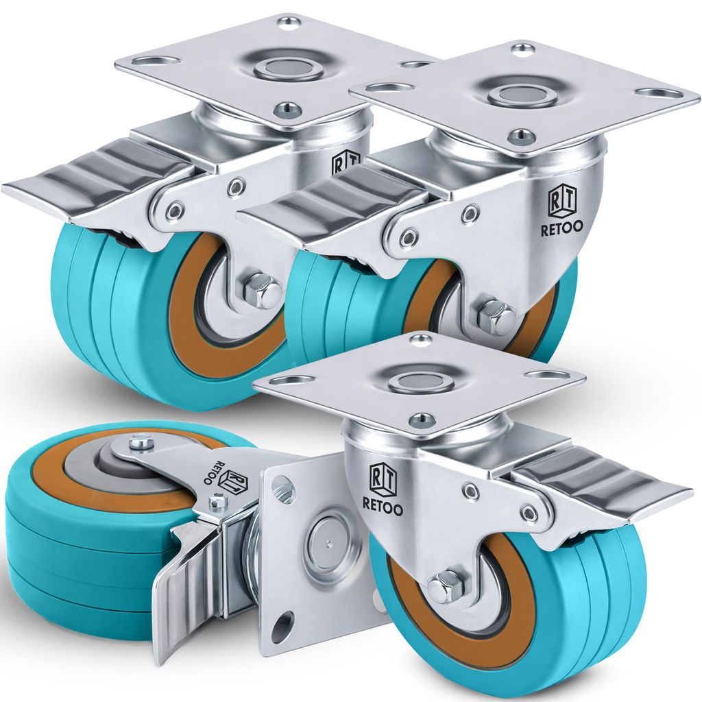 Schwerlastrollen Lenkrollen Transportrollen 4er Set - Polyurethan 75mm, mit Bremse, bis 220 kg Tragfähigkeit für Möbel & Werkbank Retoo