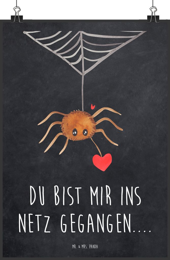 Mr. & Mrs. Panda Bild Spinne Agathe Liebe DIN A3 - Kreidetafel - Geschenk, Liebesbeweis, kunstdruck poster, Verliebt, Plakat, drucke, wanddeko, Lie...