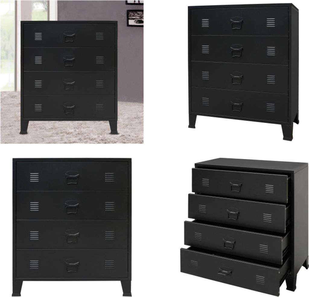 vidaXL Schubladenschrank Metall Industrie Stil 78 x 40 x 93 cm Schwarz - Kommode - Kommoden - Truhe - Truhen